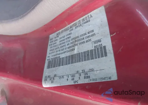 1998 Ford Mustang из США, поврежденный, VIN 1FAFP4046WF268384